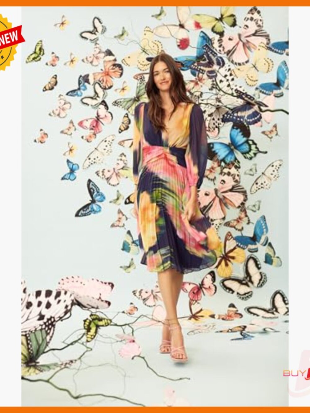 Long Sleeve Chiffon Empire Waist Dress, Formal Wedding Guest - Picture 6 of 7